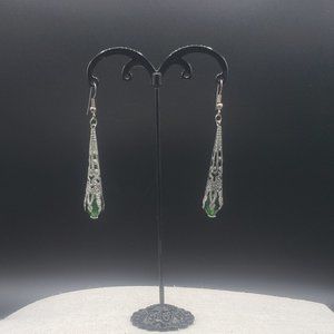 Long dropped faux emerald earrings
